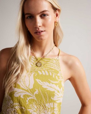 Yellow Ted Baker Mahbel Square Neck Top With Lace Up Back | ZA0001313