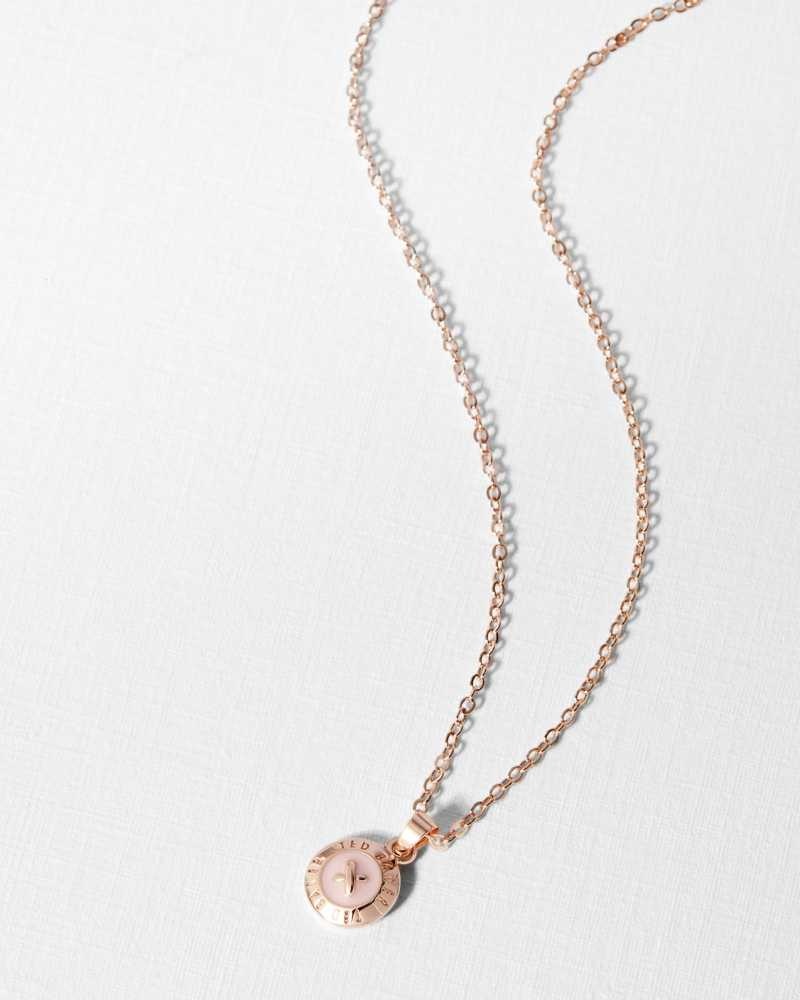 Baby Pink Ted Baker Elvina Enamel Button Necklace | ZA0001983