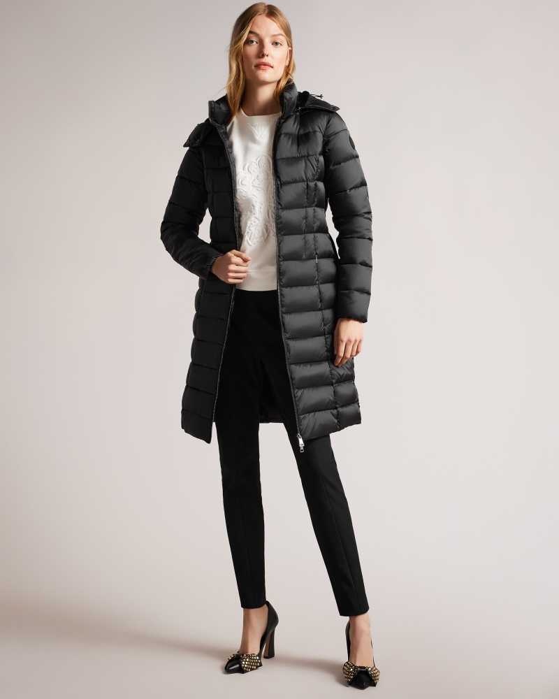 Black Ted Baker Aliciee Long Padded Showerproof Coat | ZA0000559