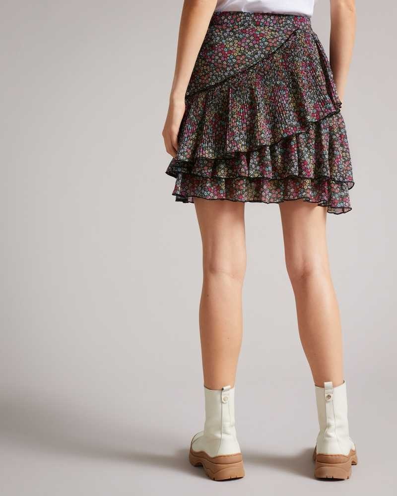 Black Ted Baker Aneka Tiered floral mini skirt | ZA0001075