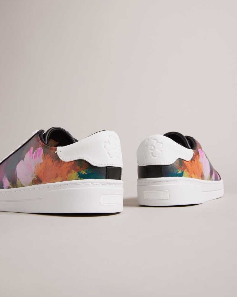 Black Ted Baker Artoh Art Print Leather Cupsole Sneakers | ZA0001718