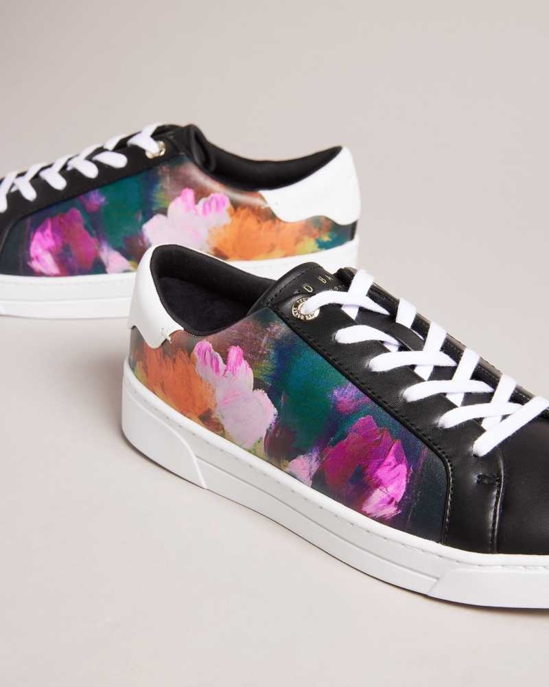 Black Ted Baker Artoh Art Print Leather Cupsole Sneakers | ZA0001718