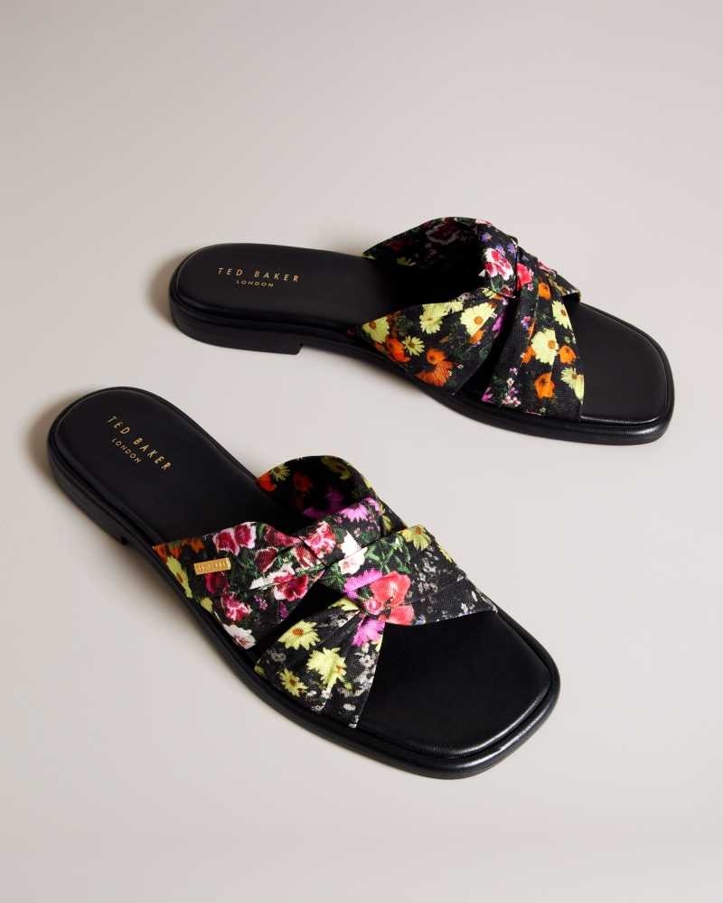 Black Ted Baker Ashni Floral Soft Knot Sandals | ZA0001661