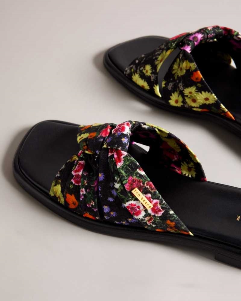 Black Ted Baker Ashni Floral Soft Knot Sandals | ZA0001661