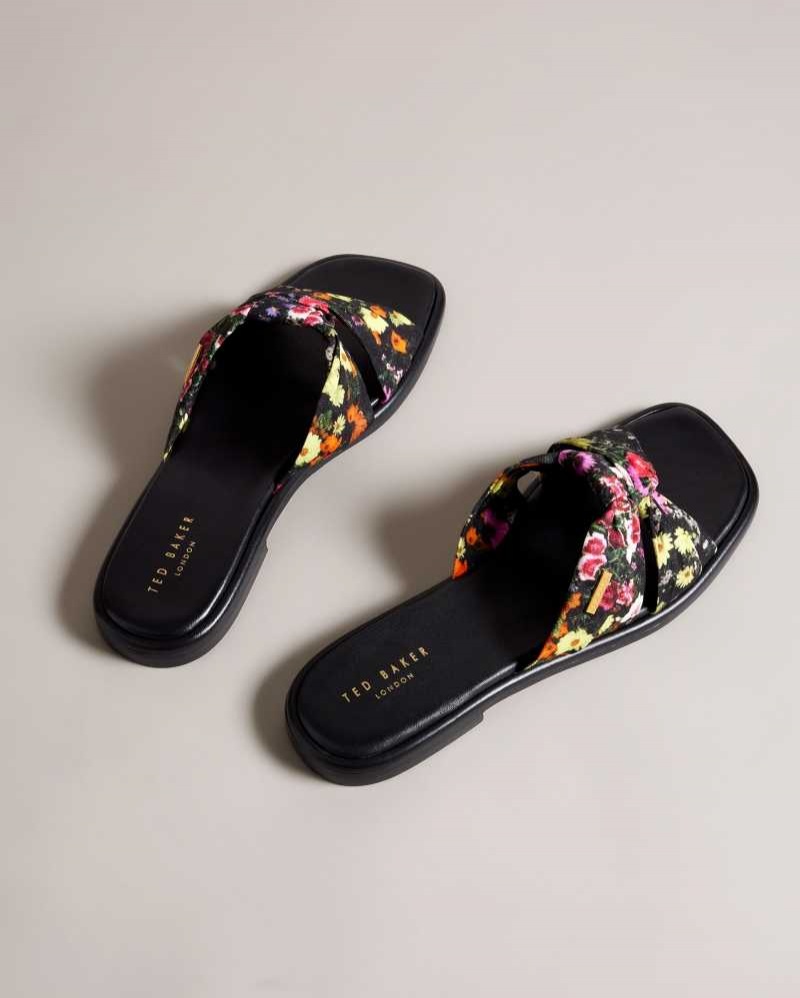 Black Ted Baker Ashni Floral Soft Knot Sandals | ZA0001661