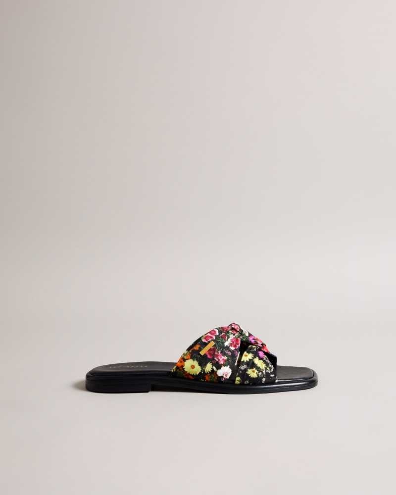 Black Ted Baker Ashni Floral Soft Knot Sandals | ZA0001661