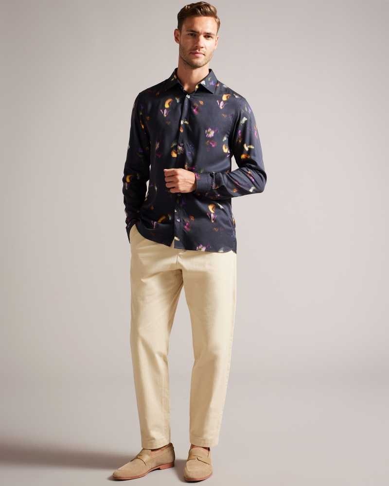 Black Ted Baker Bari Long Sleeve Floral Print Shirt | ZA0000989