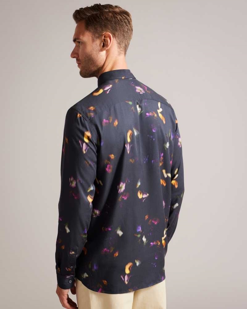 Black Ted Baker Bari Long Sleeve Floral Print Shirt | ZA0000989