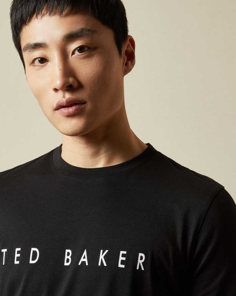 Black Ted Baker Broni Short Sleeve Branded T-Shirt | ZA0001288