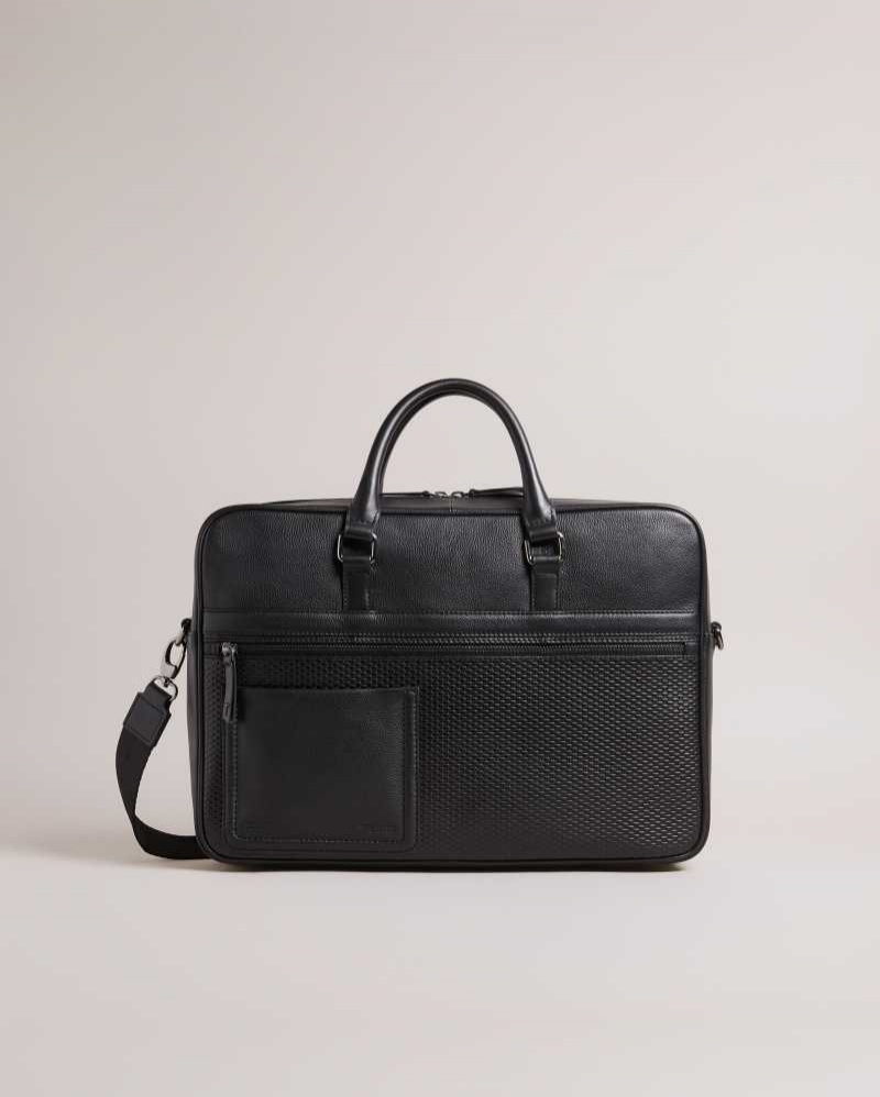 Black Ted Baker Canvess Texture Leather Document Bag | ZA0000537