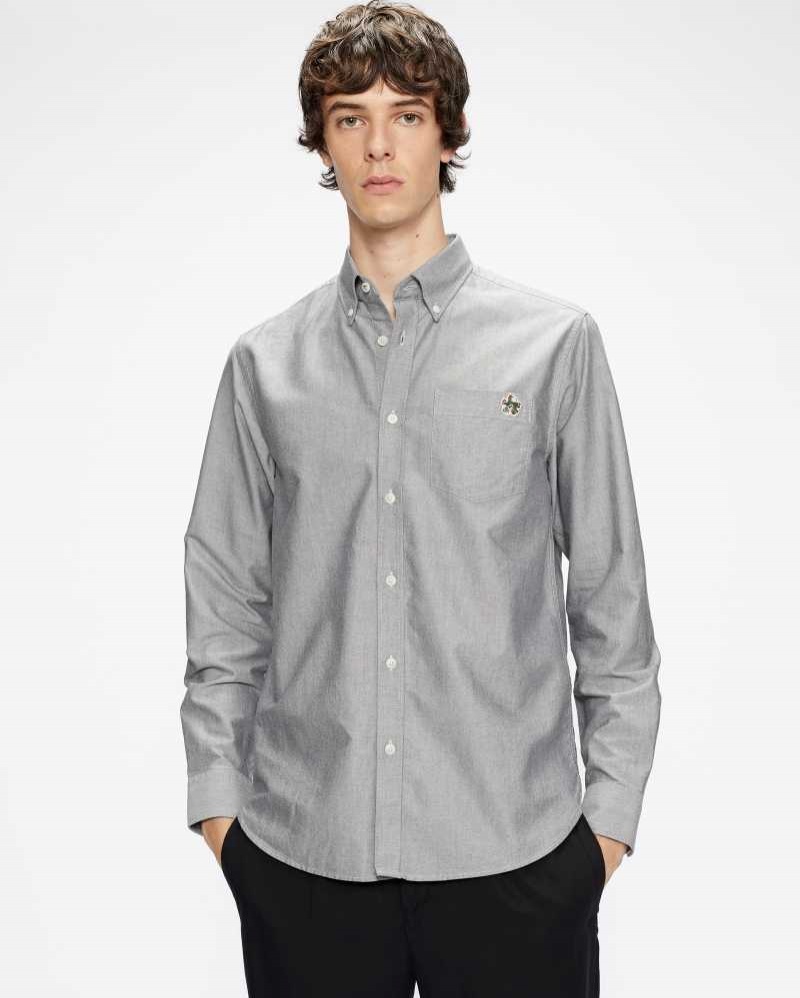 Black Ted Baker Caplet Long Sleeve Oxford Shirt | ZA0000971