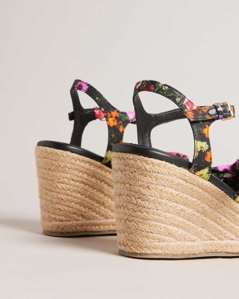 Black Ted Baker Cardima Floral Soft Knot Espadrille Wedges | ZA0001737