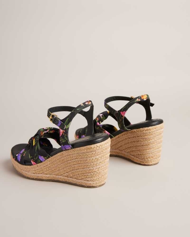 Black Ted Baker Cardone Floral Espadrille Platform Sandals | ZA0001685