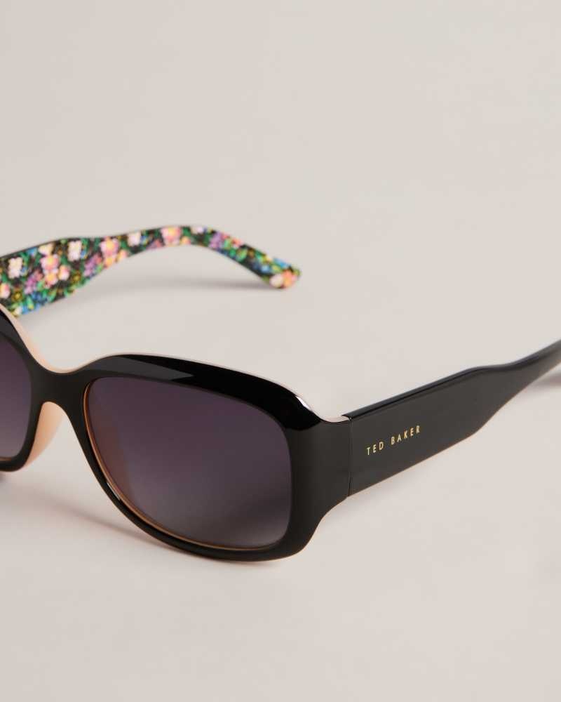 Black Ted Baker Charlsy Oversized Rectangle Frame Sunglasses | ZA0002121