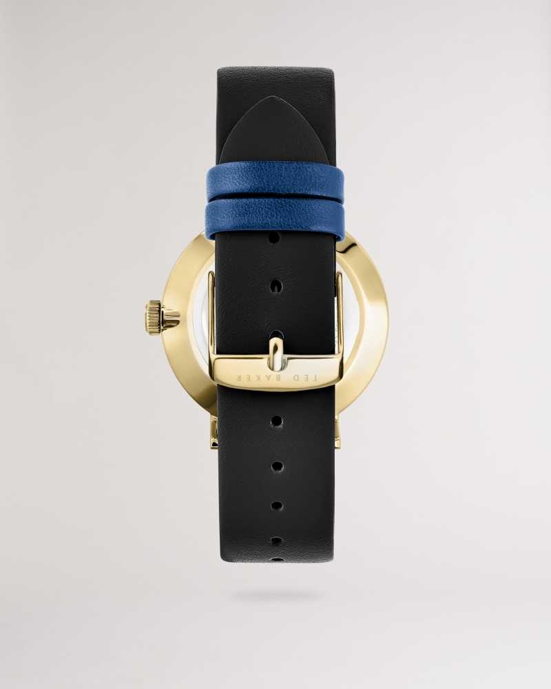 Black Ted Baker Cloque Metallic And Leather Watch | ZA0002098