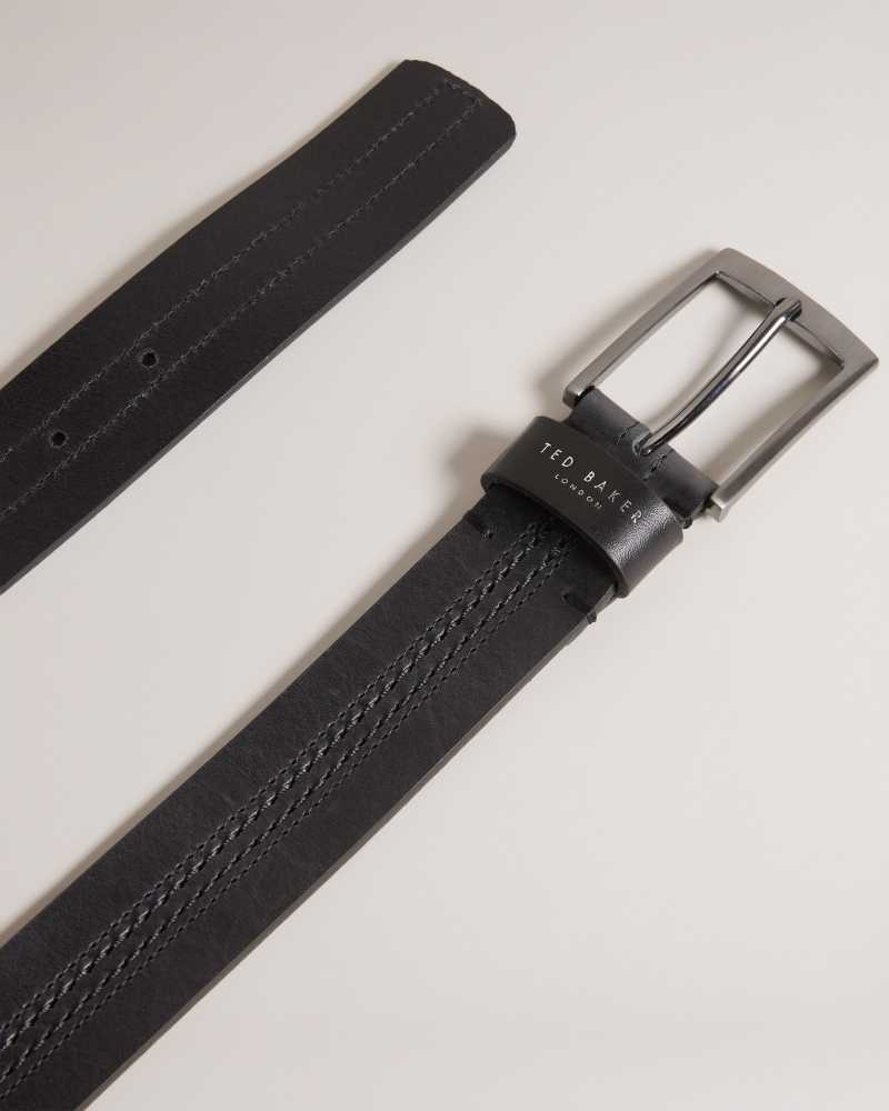 Black Ted Baker Crisic Stitch Detail Leather Belt | ZA0001784