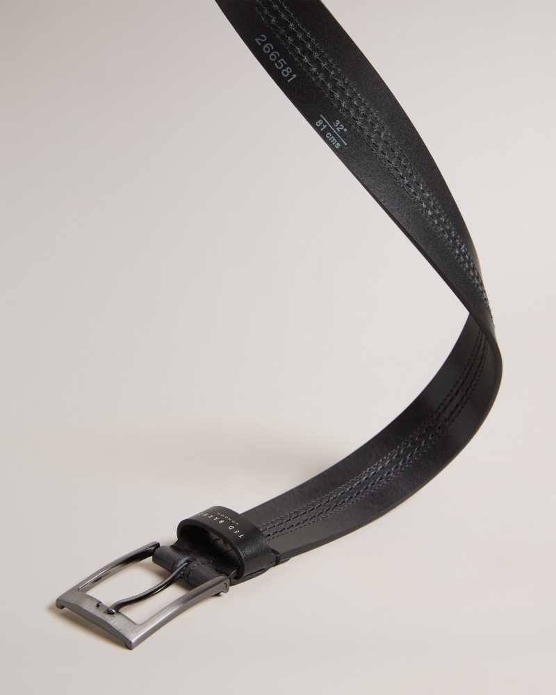 Black Ted Baker Crisic Stitch Detail Leather Belt | ZA0001784