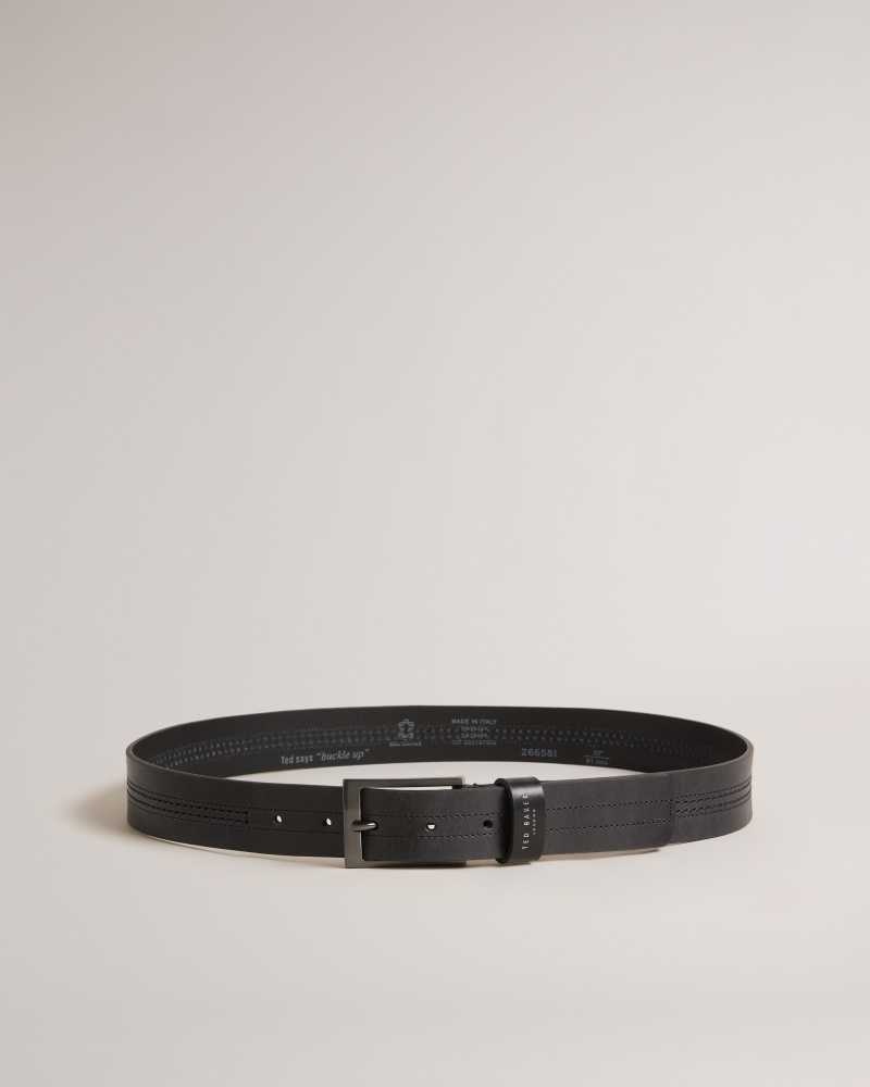 Black Ted Baker Crisic Stitch Detail Leather Belt | ZA0001784