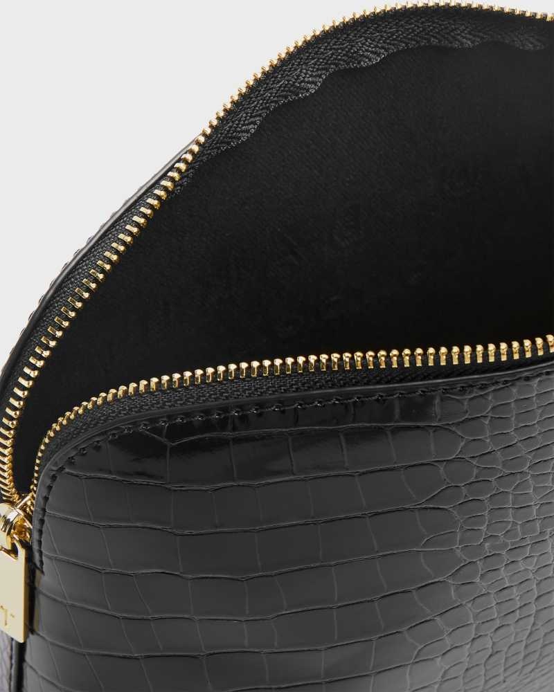 Black Ted Baker Crocala Croc Detail Debossed Makeup Bag | ZA0000332