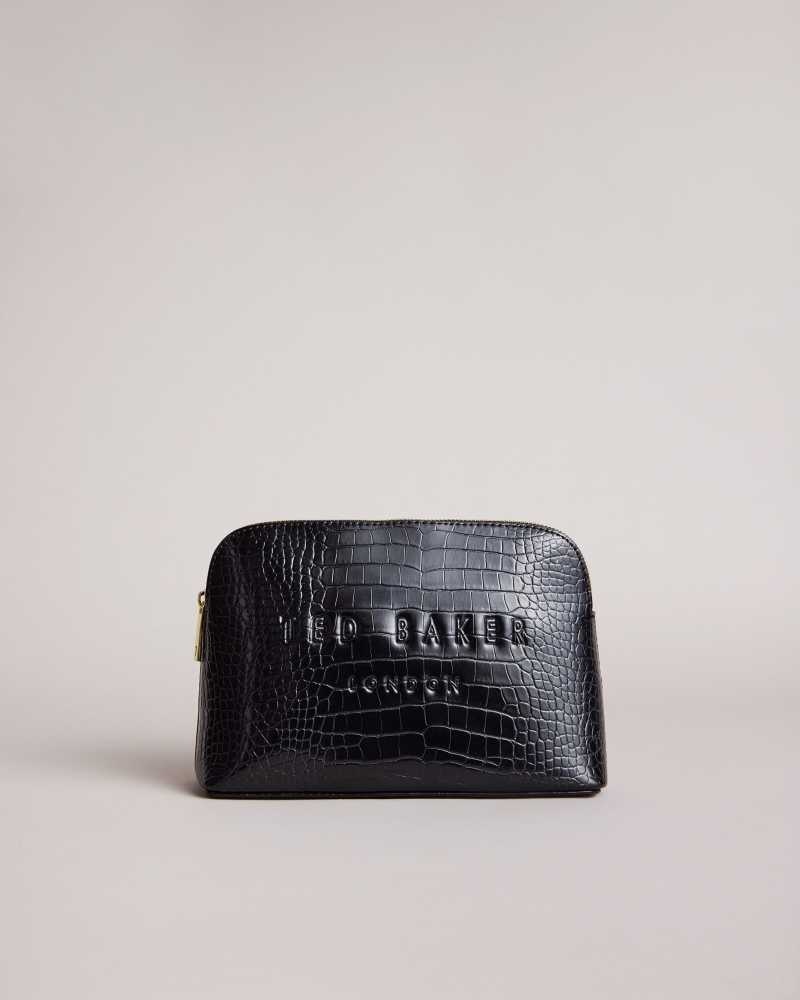 Black Ted Baker Crocala Croc Detail Debossed Makeup Bag | ZA0000332