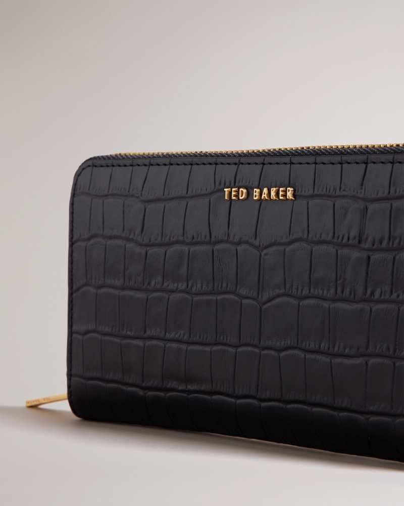 Black Ted Baker Croken Imitation Croc Zip Around Purse | ZA0000381