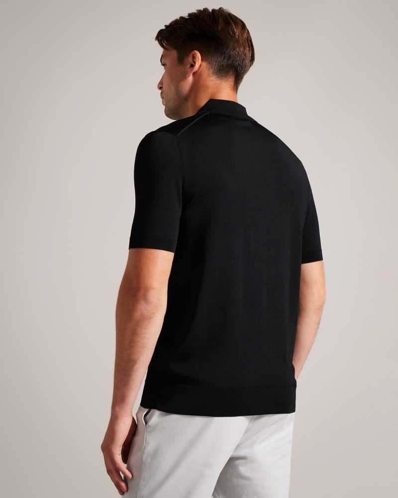 Black Ted Baker Daldin Short Sleeve Rayon Zip Polo Shirt | ZA0000907