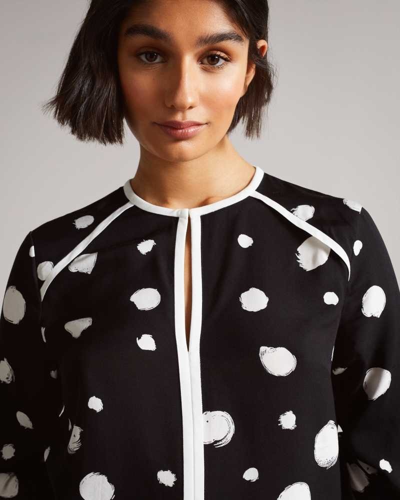 Black Ted Baker Dulani Spot Print Top With Contrast Binding | ZA0001331