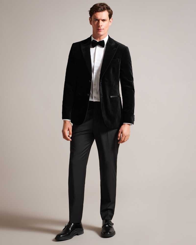 Black Ted Baker Edwardj Peaked Lapel Velvet Blazer | ZA0000548