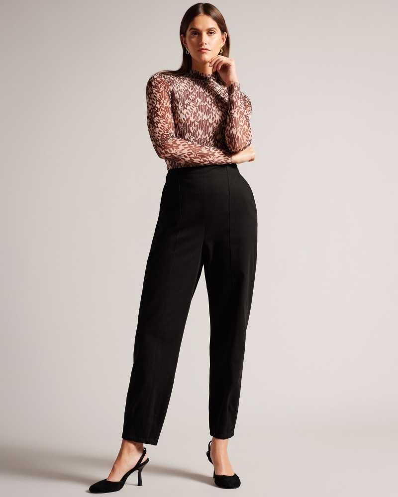 Black Ted Baker Eliona Barrel Trousers With Pin Tuck Detail | ZA0001491