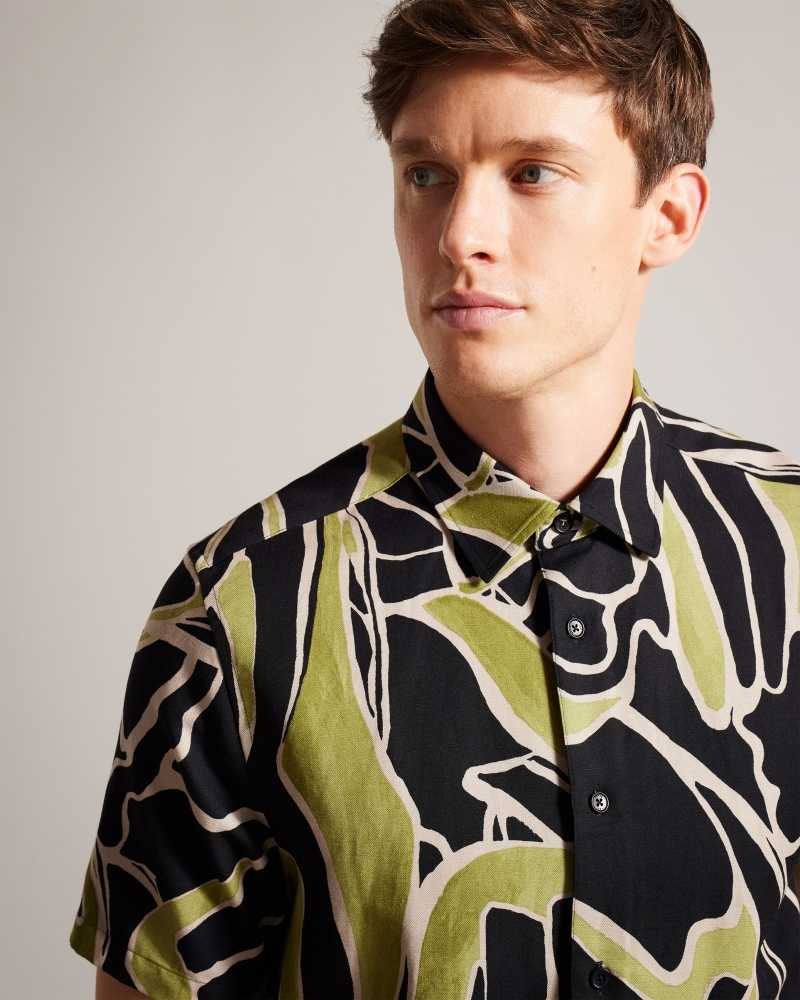 Black Ted Baker Errew Short Sleeve Abstract Print Shirt | ZA0001001