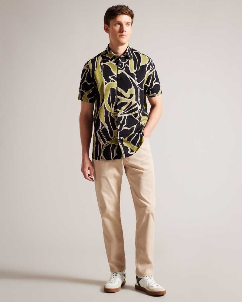 Black Ted Baker Errew Short Sleeve Abstract Print Shirt | ZA0001001