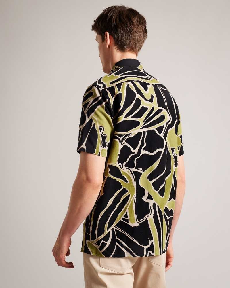 Black Ted Baker Errew Short Sleeve Abstract Print Shirt | ZA0001001