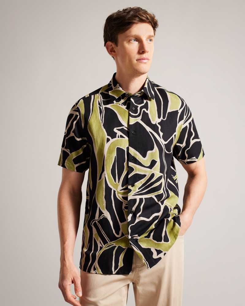 Black Ted Baker Errew Short Sleeve Abstract Print Shirt | ZA0001001