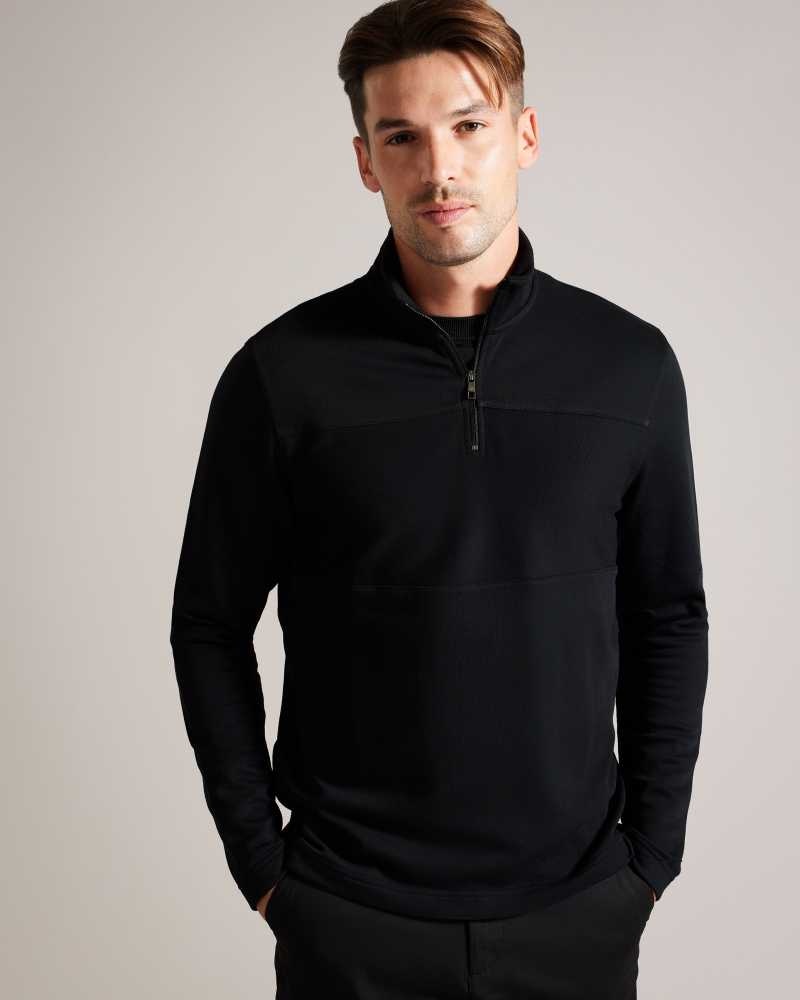 Black Ted Baker Gazine Long Sleeve Half Zip Pullover | ZA0000763