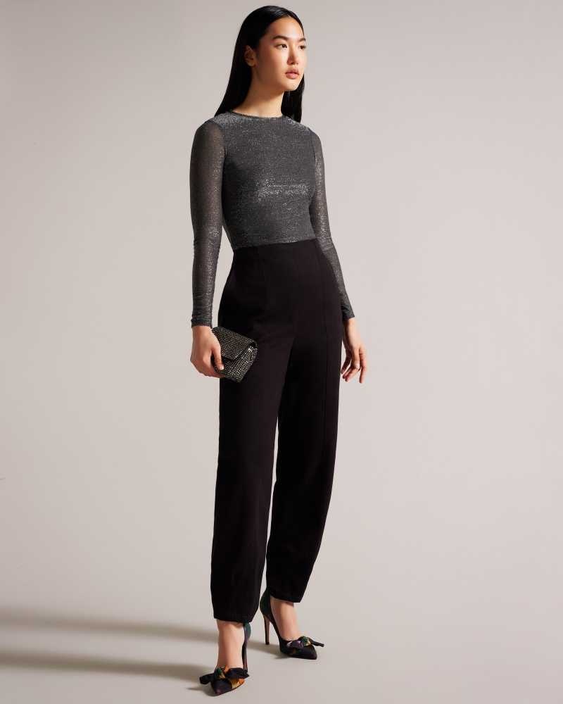 Black Ted Baker Genini Glitsy Long Sleeve Top | ZA0001295