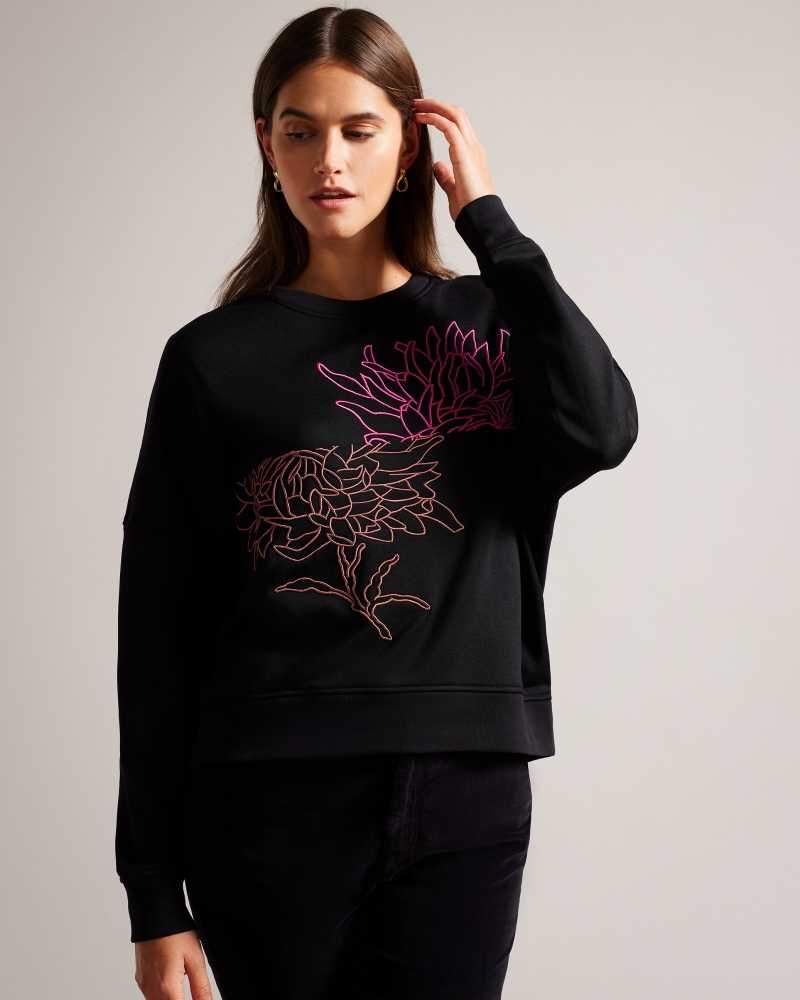 Black Ted Baker Genno Graphic Sweatshirt | ZA0001402