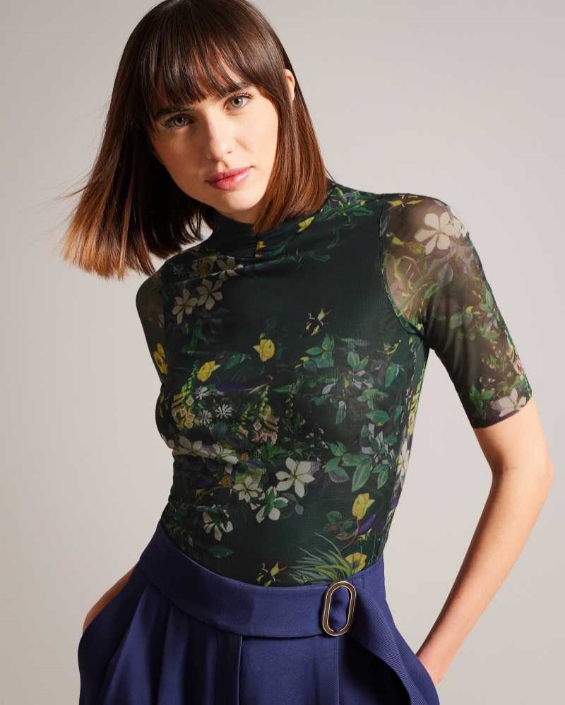 Black Ted Baker Gorgee High Neck Mesh Top | ZA0001385