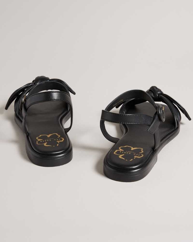 Black Ted Baker Halah Leather Bow Flat Sandal | ZA0001673