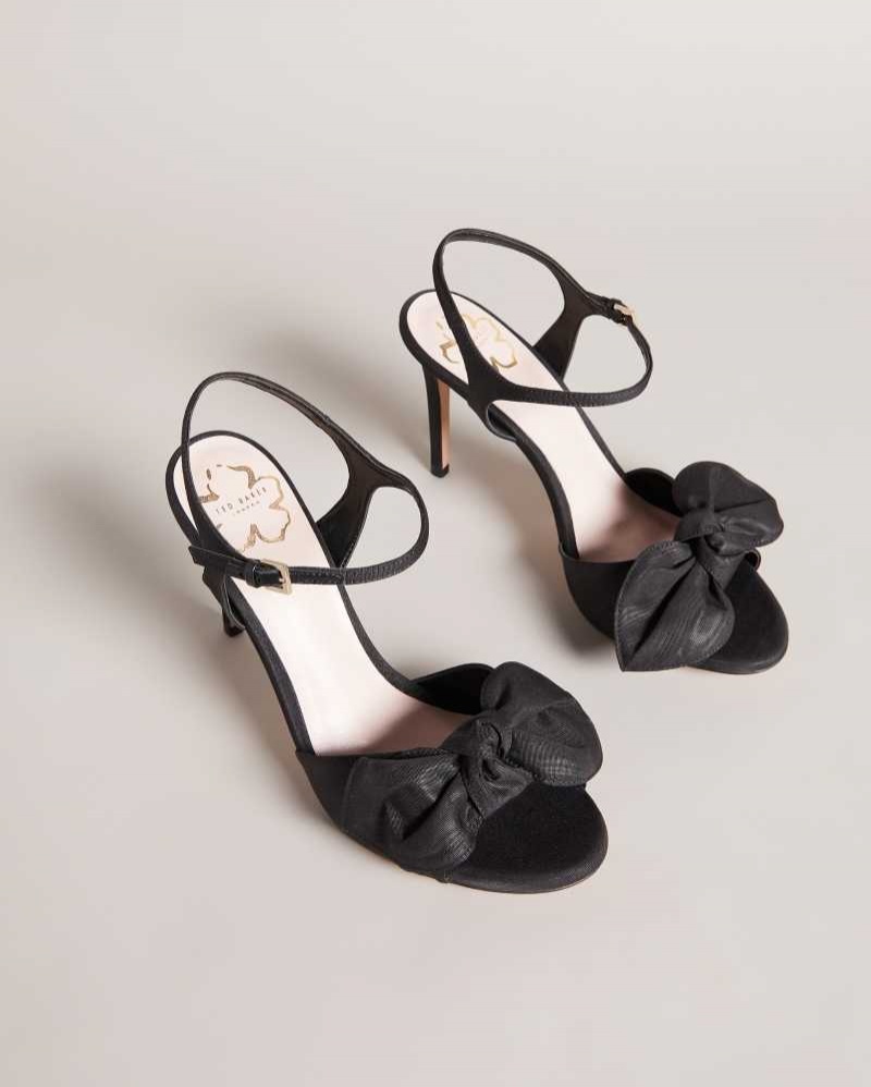 Black Ted Baker Heevia Moire Satin Bow Heeled Sandals | ZA0001677