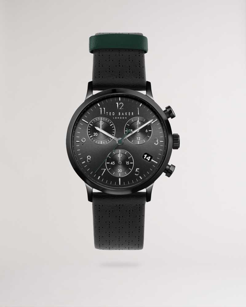 Black Ted Baker Huras Black Smooth Leather Strap Watch | ZA0002110