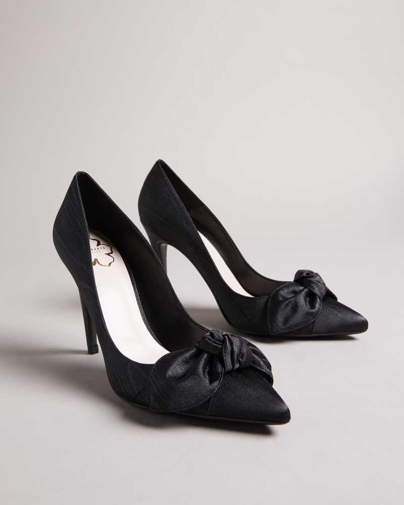 Black Ted Baker Hyana Moire Satin Bow Court Shoes | ZA0001637