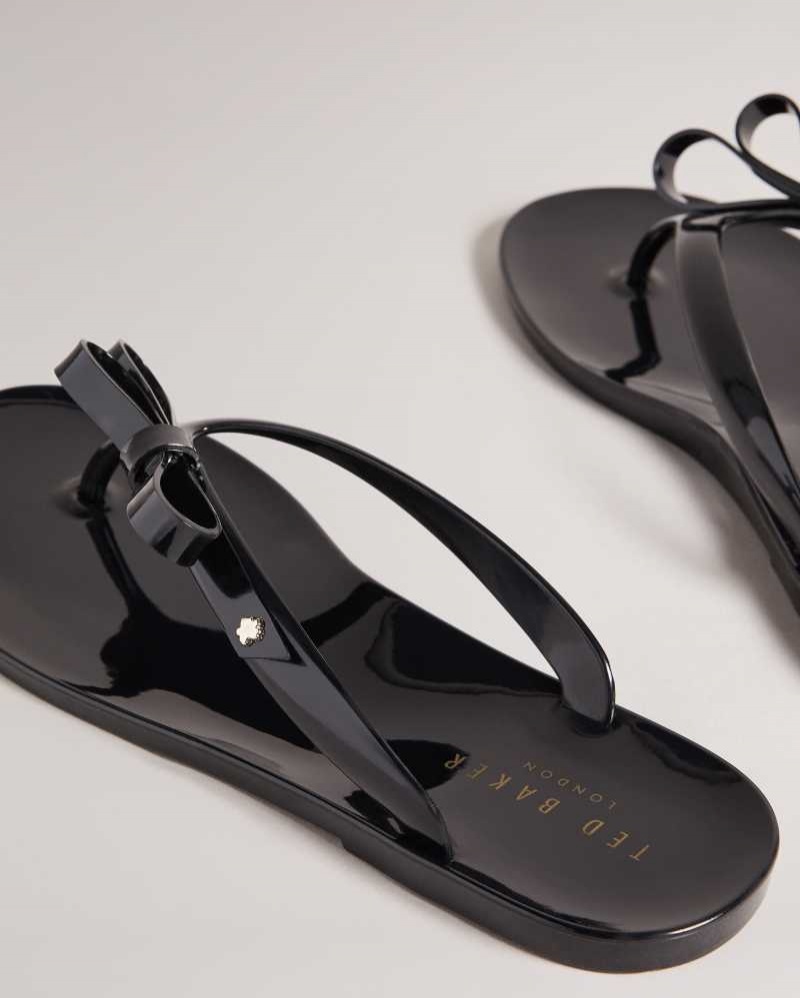 Black Ted Baker Jassey Bow Flip Flops | ZA0001189