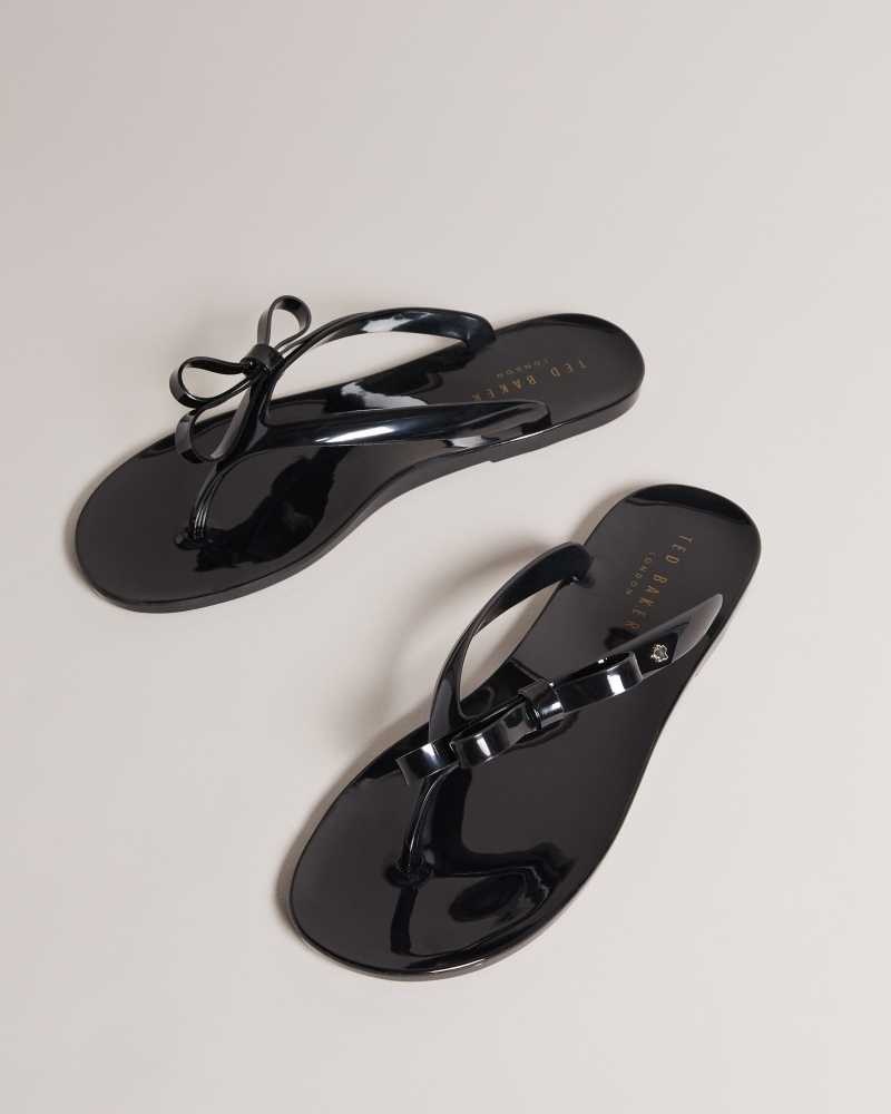 Black Ted Baker Jassey Bow Flip Flops | ZA0001189