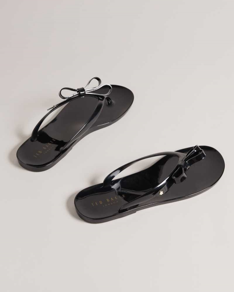 Black Ted Baker Jassey Bow Flip Flops | ZA0001189