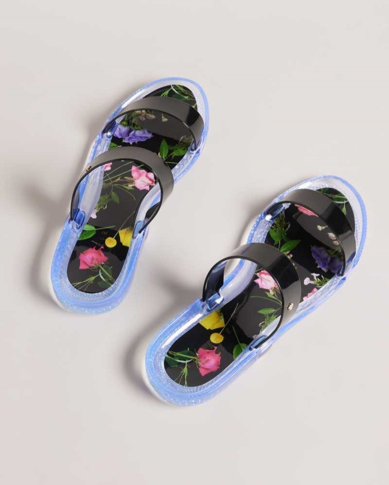 Black Ted Baker Jellina Double Strap Jelly Sliders | ZA0001694