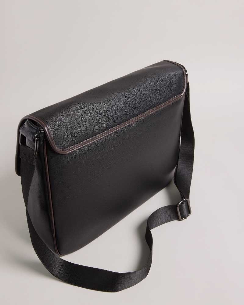 Black Ted Baker Josper Faux Leather Messenger Bag | ZA0000540