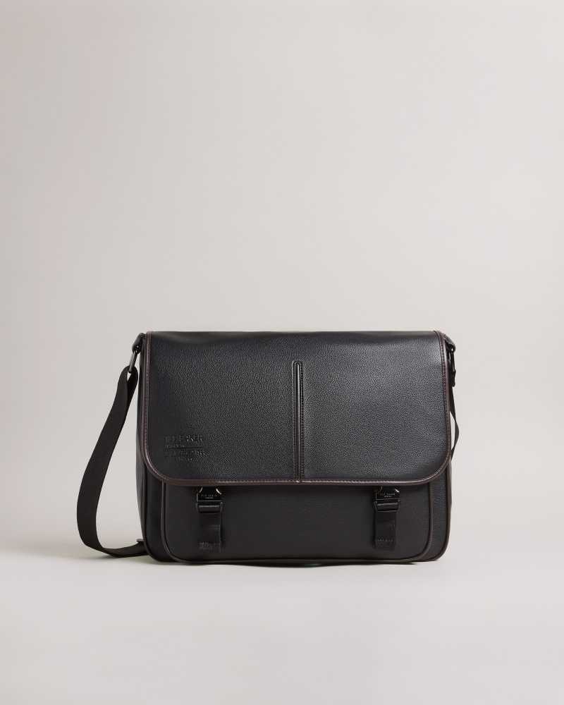 Black Ted Baker Josper Faux Leather Messenger Bag | ZA0000540