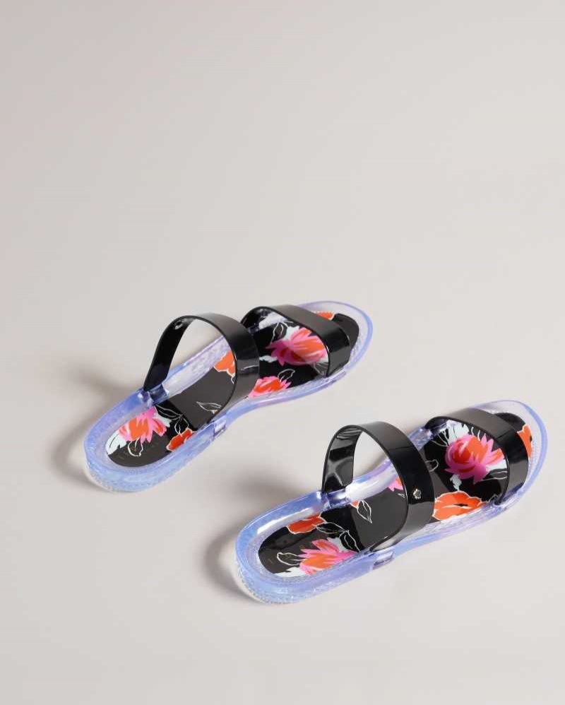 Black Ted Baker Juleey Bolt On Two Strap Jelly Sandals | ZA0001678