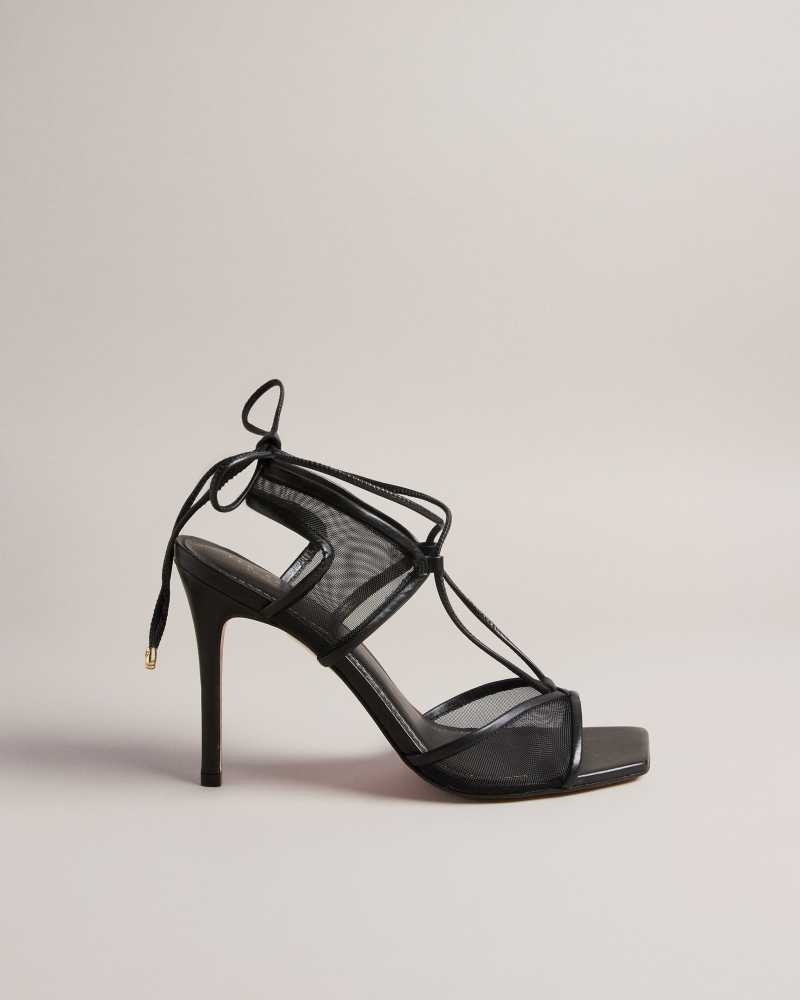 Black Ted Baker Junera Mesh Tie Strap Sandals | ZA0001650