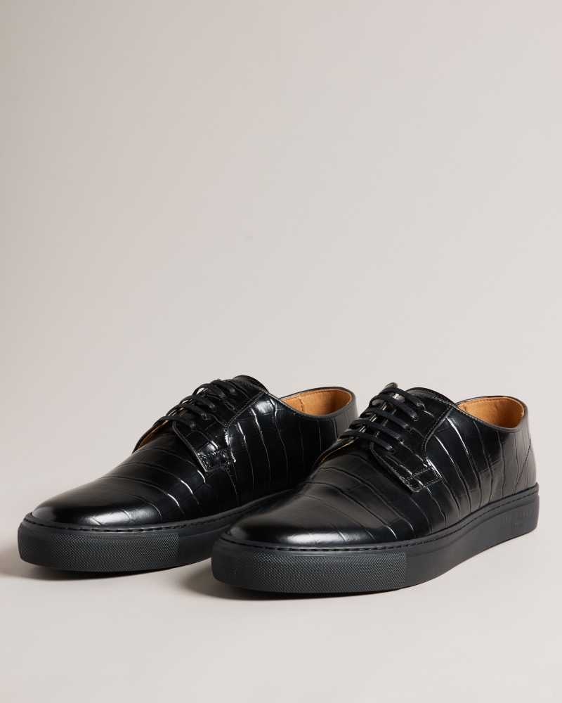 Black Ted Baker Kantenc Leather Croc Texture Hybrid Shoes | ZA0001711